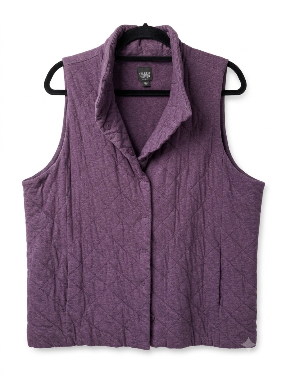 Eileen Fisher Purple Quilted Cotton Snap Vest 2X Plus Minimalist Lagenlook